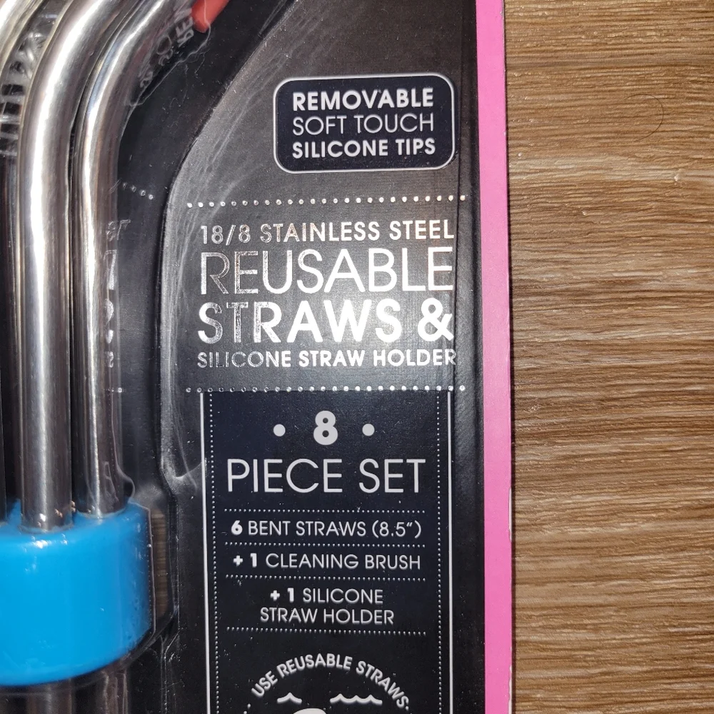 MANNA 18/8 Stainless Steel Reusable Straws & Silicone Straw Holder 8 Piece Set